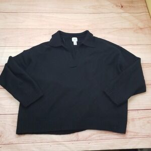 HM Sweater Womens Extra Large‎ Black Polo V-Neck Collared Knit Pullover Cardigan